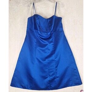 Davids Bridal Womens 16 Dress Blue Horizon Bridesmaid Spaghetti Pleated Satin